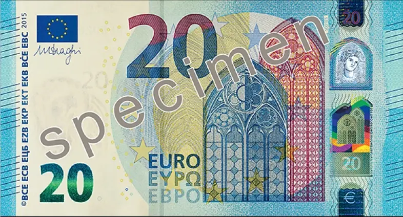 Nieuw 20 eurobiljet met specimen