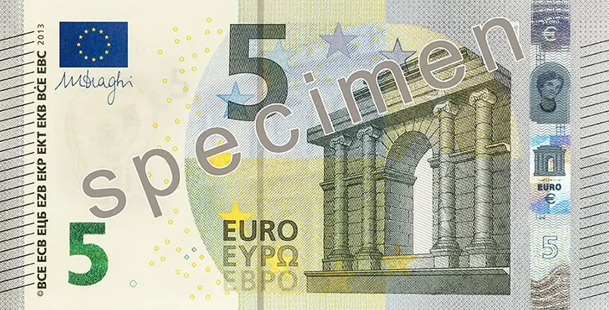 Nieuw 5 eurobiljet met specimen