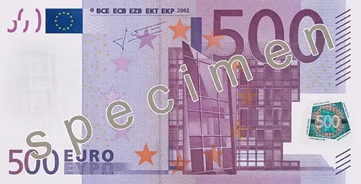 500 eurobiljet met specimen