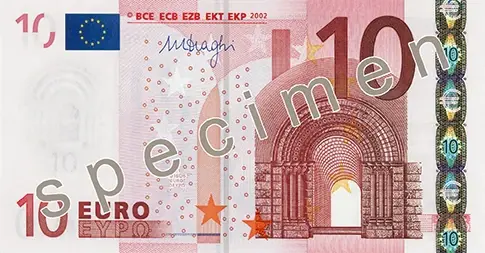 Oud 10 eurobiljet met specimen