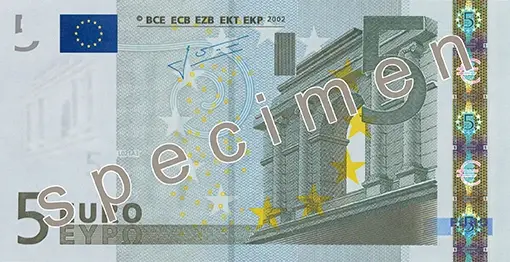 Oud 5 eurobiljet met specimen