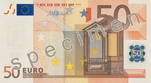 Oud 50 eurobiljet met specimen